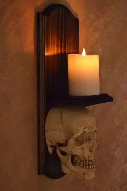 Skeletons And More "Classic Skull Wall Sconce Style II W/ Ivory Flameless Candle" Haunted House Lighting -Costume Types Shop classic skull wall sconce style ii w ivory flameless candle haunted house lighting 23613261377