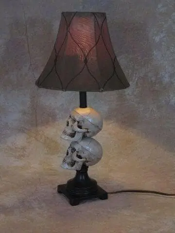 Skeletons And More "Desk Lamp With 2 Mini-Skulls And Antique Shade" Haunted House Lighting 4 Skeletons And More "Desk Lamp With 2 Mini-Skulls And Antique Shade" Haunted House Lighting - Image 2
