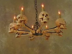Skeletons And More "Wagon Wheel Skull Chandelier" Haunted House Lighting -Costume Types Shop wagon wheel skull chandelier haunted house lighting 23613683457