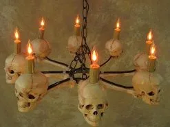 Skeletons And More "Wagon Wheel Skull Chandelier" Haunted House Lighting -Costume Types Shop wagon wheel skull chandelier haunted house lighting 23613684737