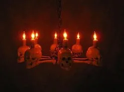 Skeletons And More "Wagon Wheel Skull Chandelier" Haunted House Lighting -Costume Types Shop wagon wheel skull chandelier haunted house lighting 23613689601